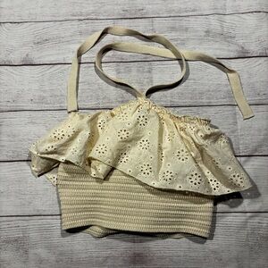 Forever 21 Cream Eyelet Ruffle Crop Top Sz Medium